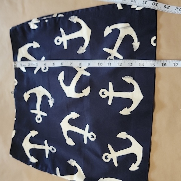 J. Crew Size 2 Stretch Nautical Navy Blue w/ Distressed White Anchor Print Skirt - Picture 5 of 10
